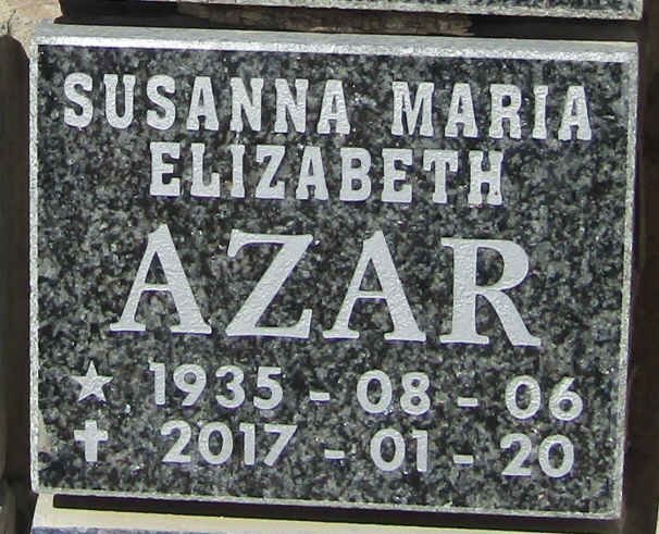 AZAR Susanna Maria Elizabeth 1935-2017