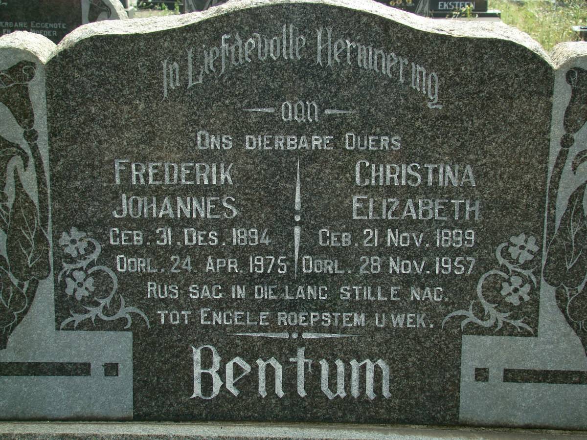 BENTUM Frederik Johannes 1894-1975 &amp; Christina Elizabeth 1899-1957