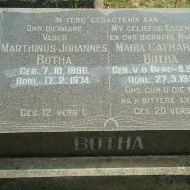 BOTHA Marthinus Johannes 1896-1974 &amp; Maria Catharina VAN DEN BERG 1903-1956