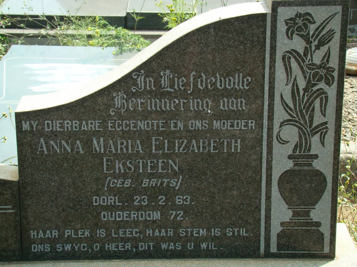 EKSTEEN Anna Maria Elizabeth nee BRITS 1863-1972