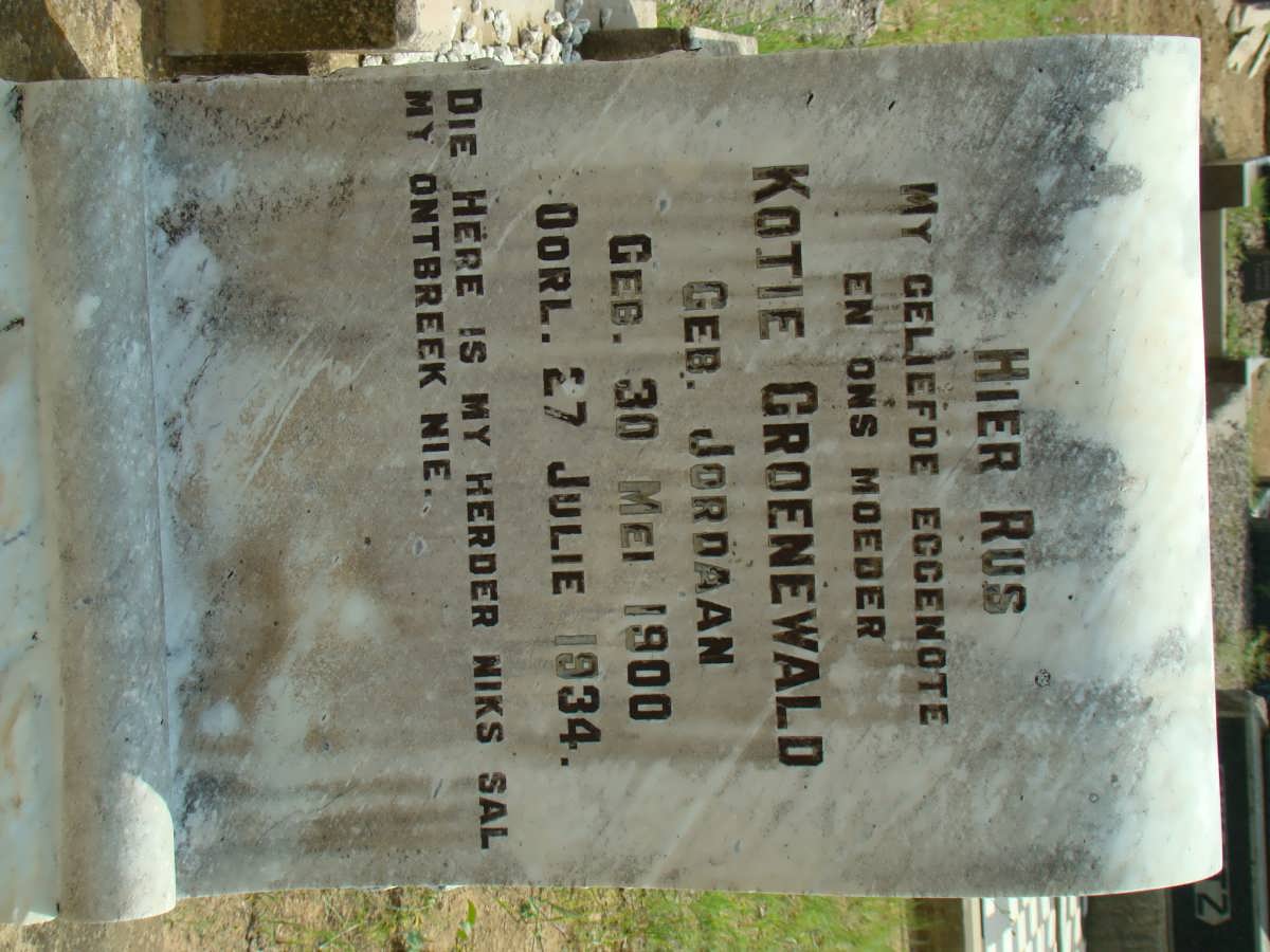 GROENEWALD Kotie nee JORDAAN 1900-1934