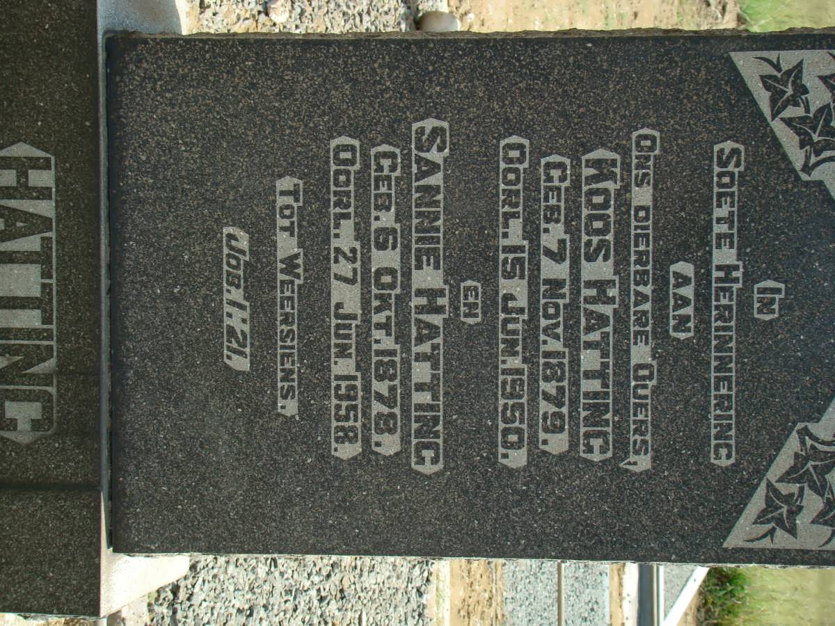 HATTING Koos 1879-1950 &amp; Sannie 1878-1958