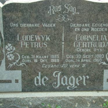 JAGER Lodewyk Petrus, De 1885-1968 &amp; Cornelia Gertruida UYS 1883-1960