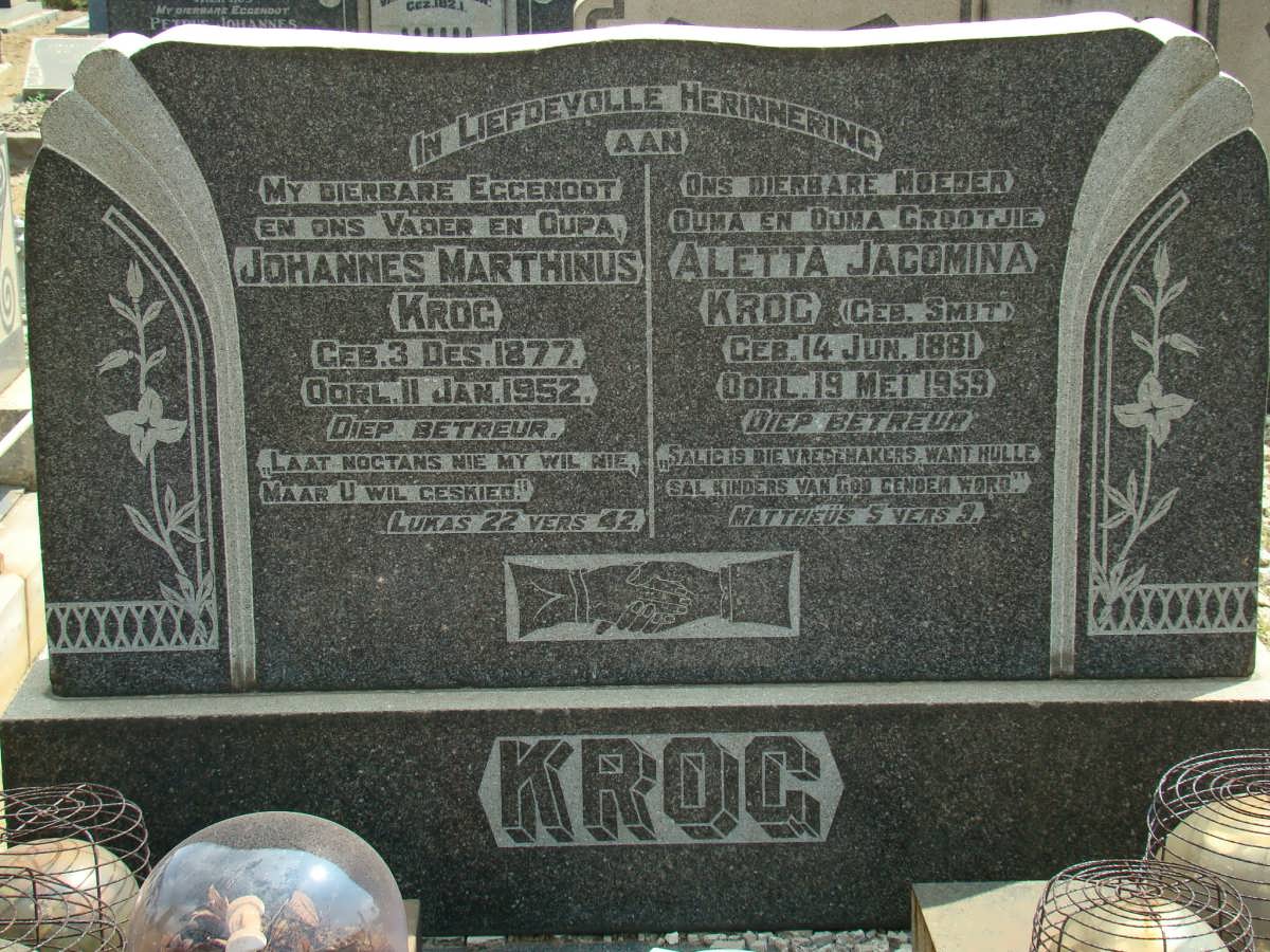 KROG Johannes Marthinus 1877-1952 &amp; Aletta Jacomina SMIT 1881-1959