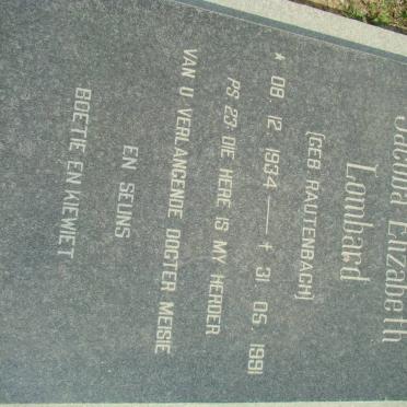 LOMBARD Jacoba Elizabeth nee RAUTENBACH 1934-1991