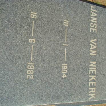 NIEKERK Cornelis, Janse van 1904-1982