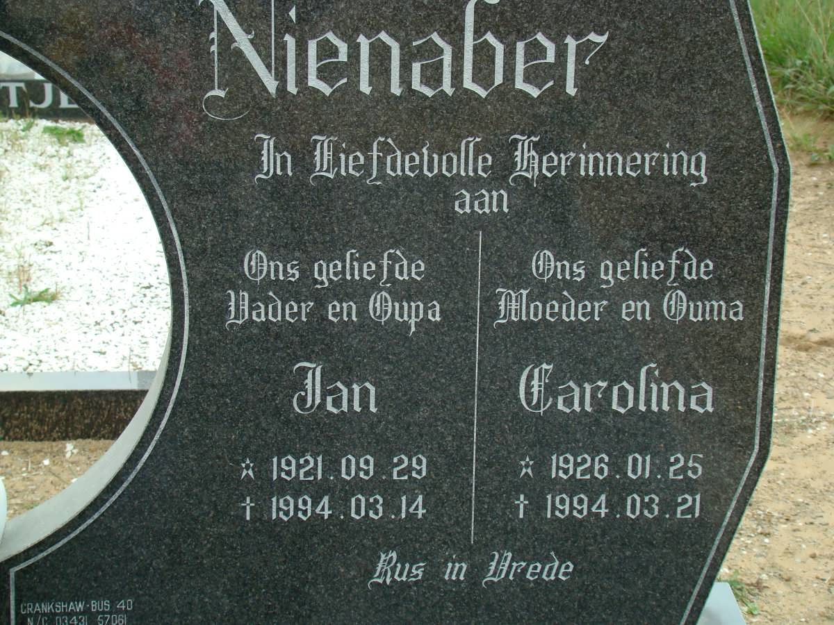 NIENABER Jan 1921-1994 &amp; Carolina 1926-1994