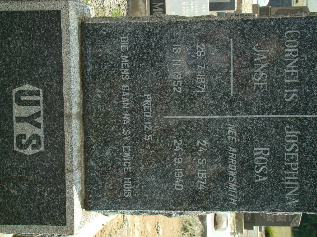 UYS Cornelis Janse 1871-1952 &amp; Josephina Rosa ARROWSMITH 1874-1940