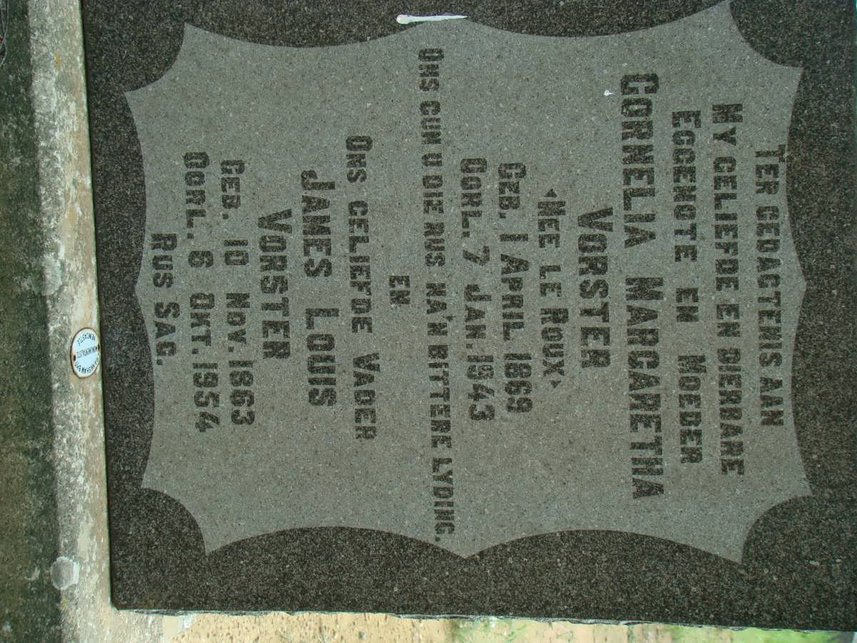 VORSTER James Louis 1863-1954 &amp; Cornelia Margaretha LE ROUX 1869-1943