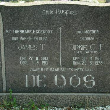 VOS James T., de 1893-1961 &amp; Dirkie C.E. MEYERS 1901-1978