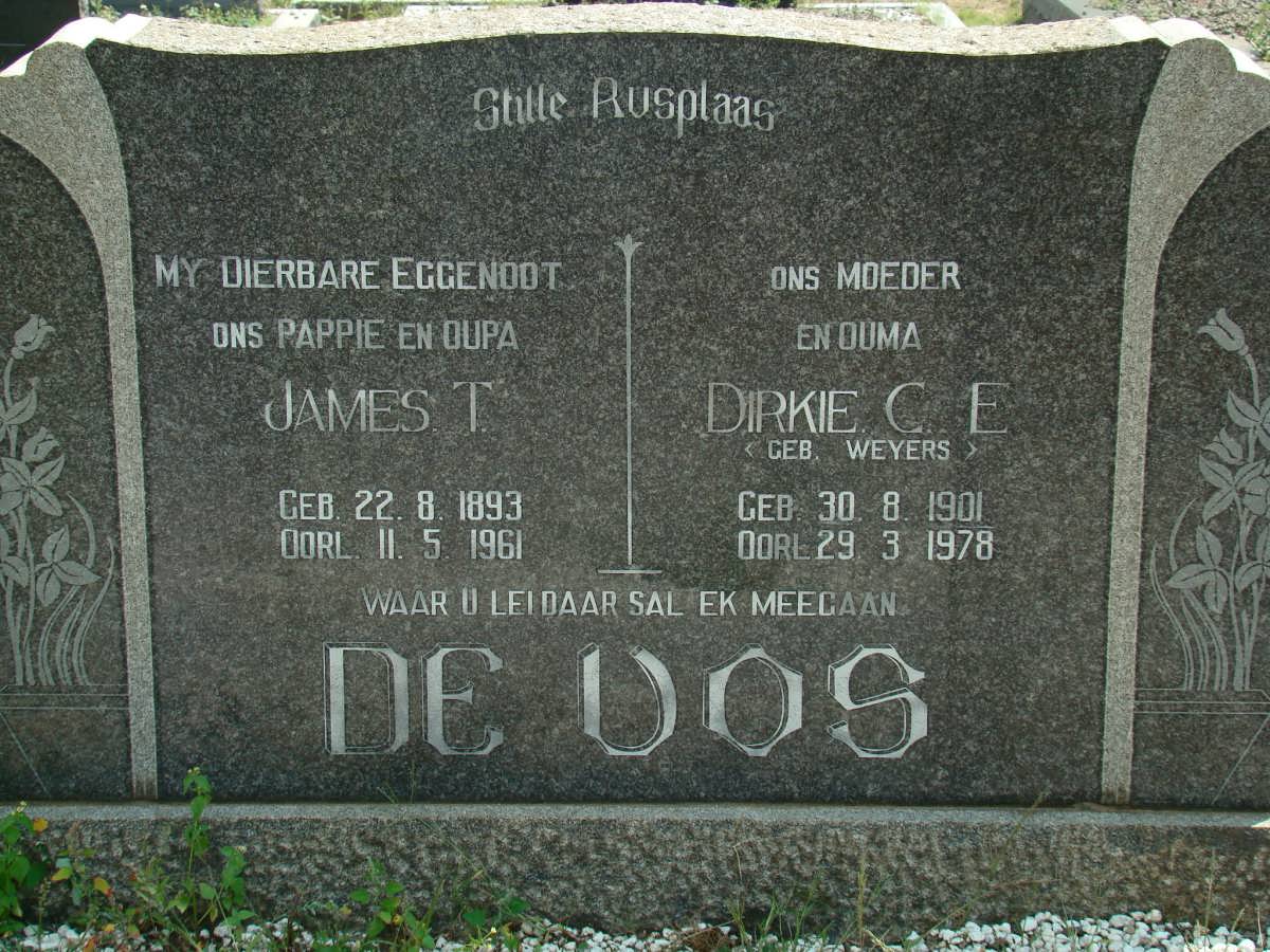 VOS James T., de 1893-1961 &amp; Dirkie C.E. MEYERS 1901-1978