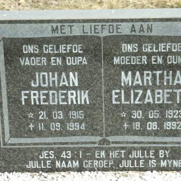 ? Johan Frederik 1915-1994 &amp; Martha Elizabeth 1923-1992