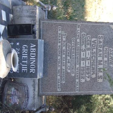 VOLSCHENK Sarah M.M.S. 1897-1952 :: VOLSCHENK Abdinor Grietjie 1912-1997