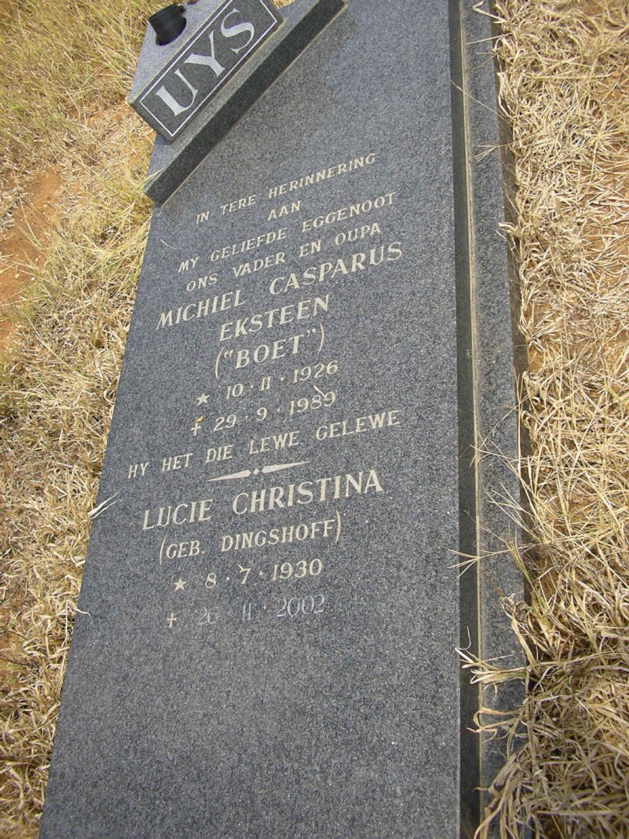UYS Michiel Casparus Eksteen 1926-1989 &amp; Lucie Christina DINGSHOFF 1930-2002