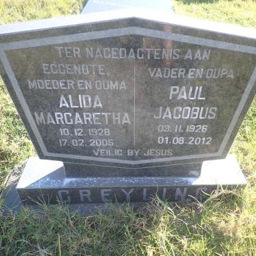GREYLING Paul Jacobus 1926-2012 & Alida Margaretha 1928-2005