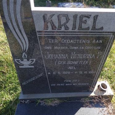 KRIEL Johanna Hendrina Pienaar voorheen NEL nee SCHNETLER 1920-1987