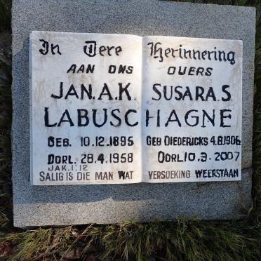 LABUSCHAGNE Jan. A.K. 1895-1958 & Susara S. DIEDERICKS 1906-2007