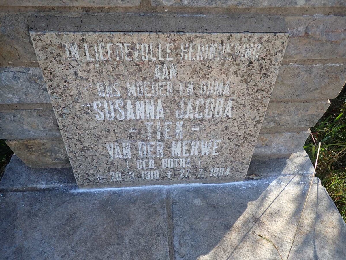 MERWE Susanna Jacoba, van der nee BOTHA 1918-1994