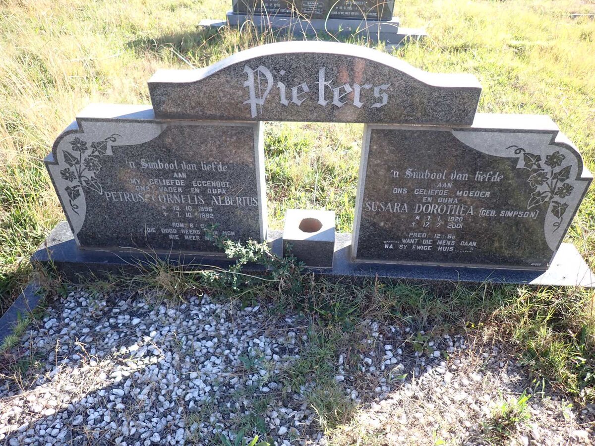 PIETERS Petrus Cornelis Albertus 1896-1982 & Susara Dorothea SIMPSON 1920-2001