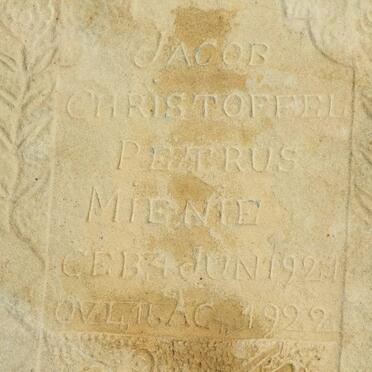 MIENIE Jacob Christoffel Petrus 1921-1922