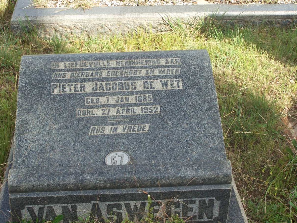 ASWEGEN Pieter Jacobus de Wet, van 1885-1952