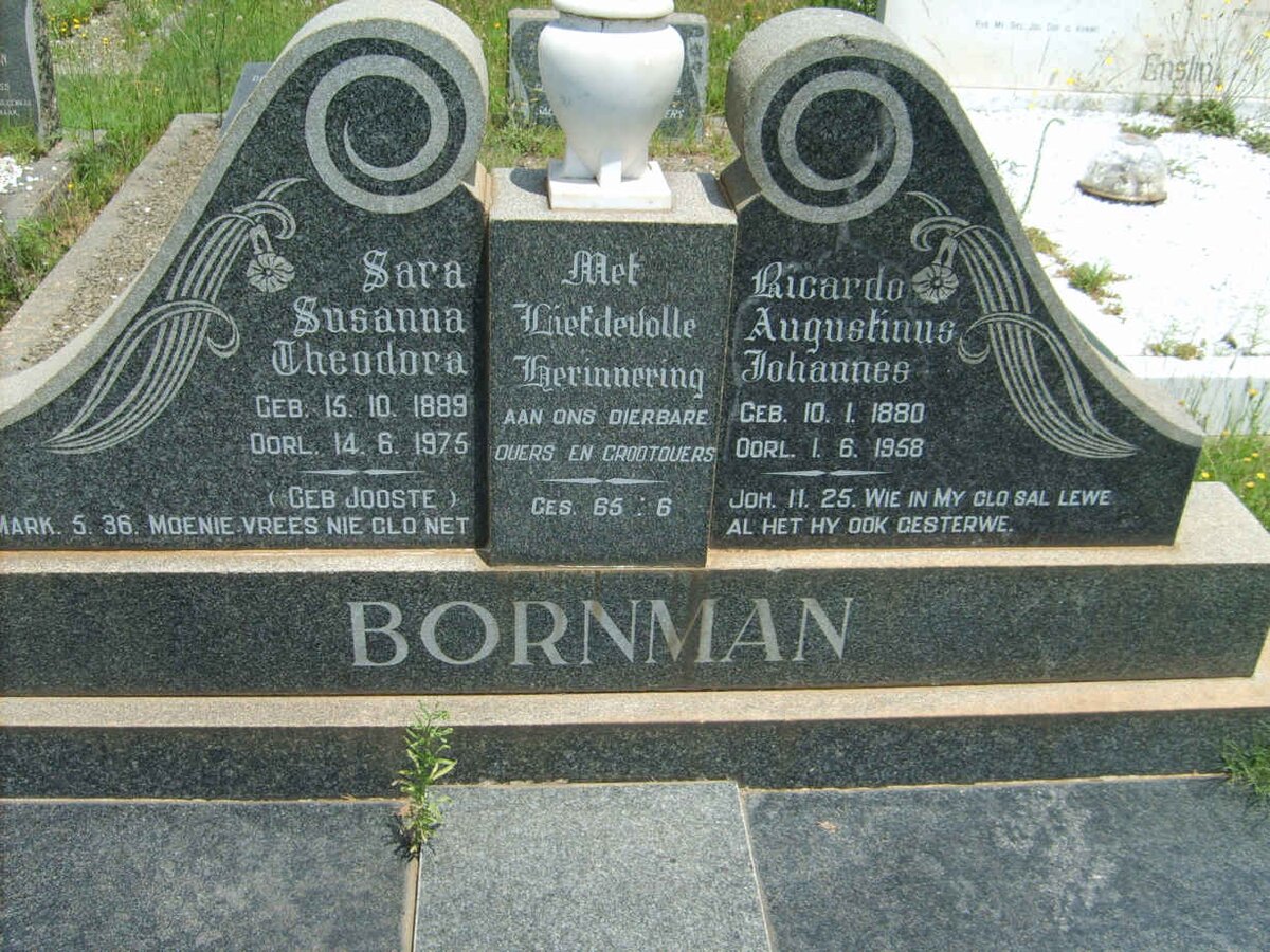 BORNMAN Ricardo Augustinus Johannes 1880-1958 &amp; Sara Susanna Theodora JOOSTE 1889-1975