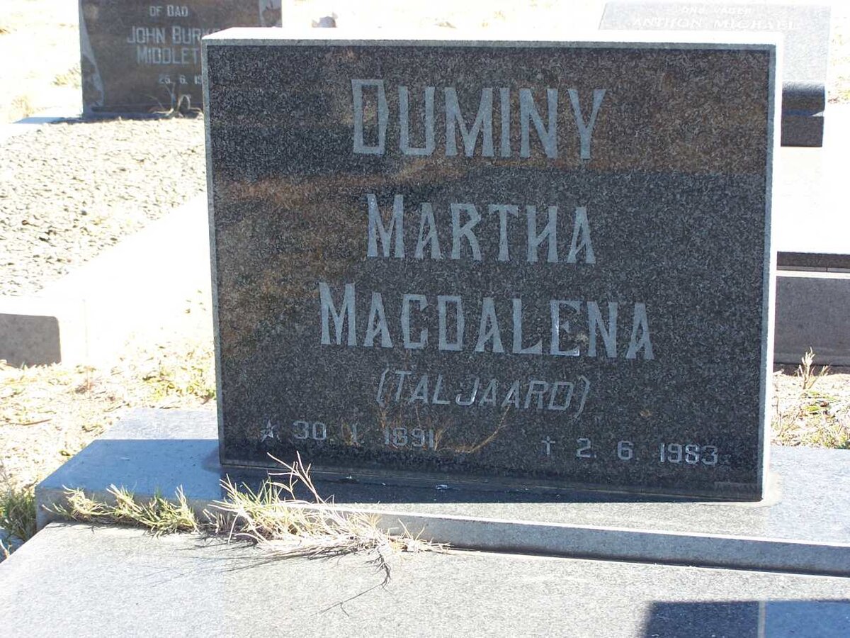 DUMINY Martha Magdalena nee TALJAARD 1891-1983