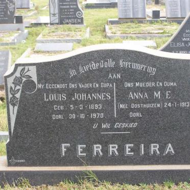 FERREIRA Louis Johannes 1893-1970 &amp; Anna M. E. OOSTHUIZEN 1913-