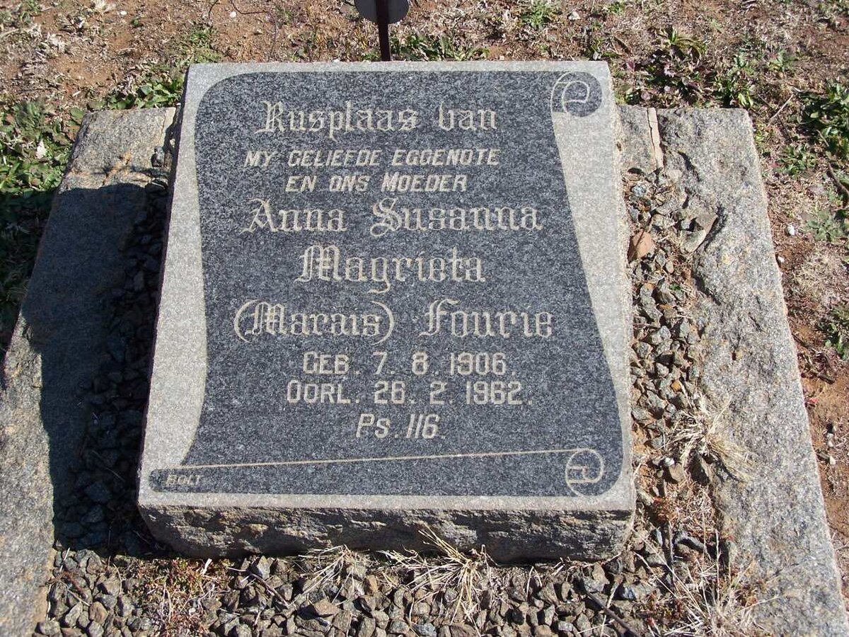 FOURIE Anna Susanna Magrieta nee MARAIS 1906-1962