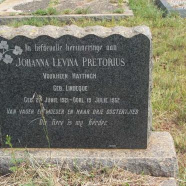 PRETORIUS Johanna Levina, voorheen HATTINGH, nee LINDEQUE1921-1952