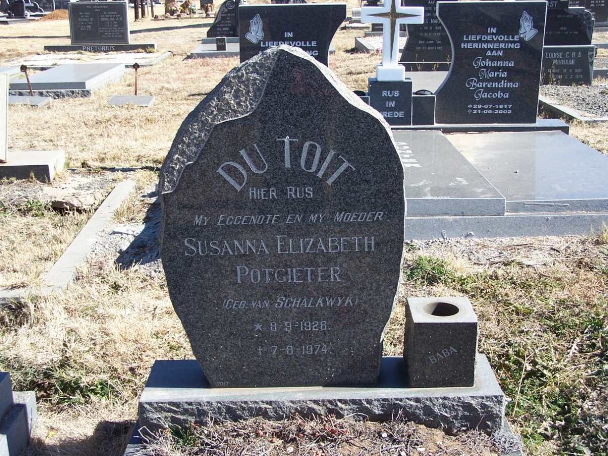 TOIT Susanna Elizabeth Potgieter, du nee VAN SCHALKWYK 1928-1974