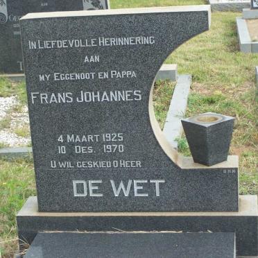 WET Frans Johannes, de 1925-1970