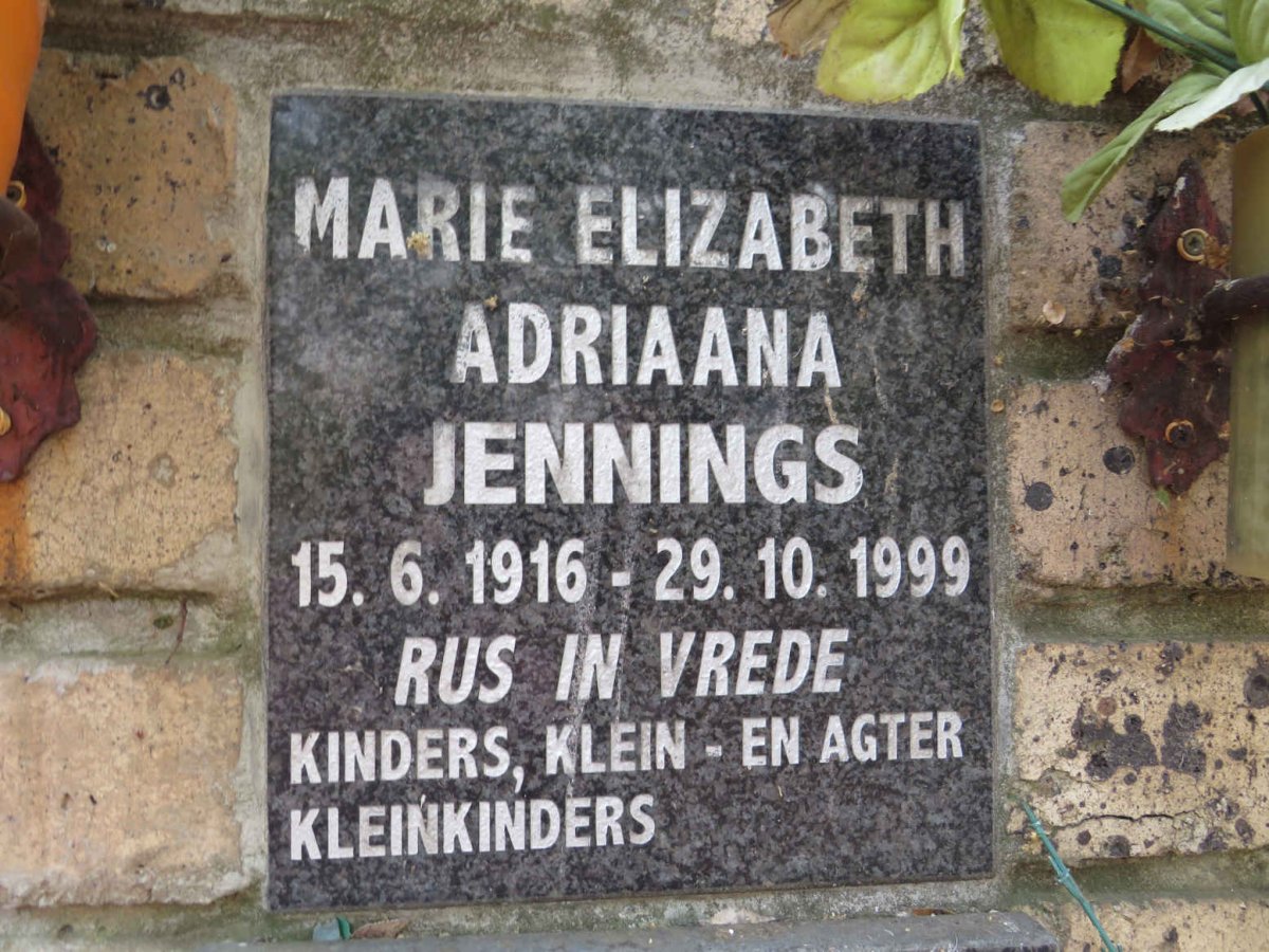 JENNINGS Marie Elizabeth Adriaana 1916-1999