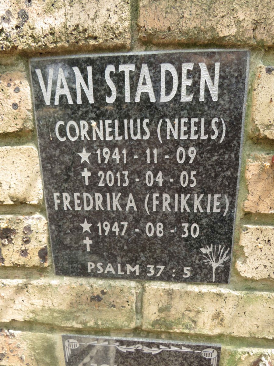STADEN Cornelius, van 1941-2013 & Fredrika 1947-