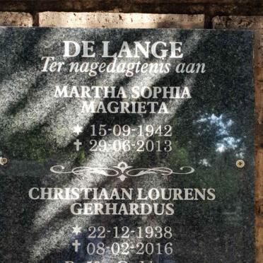 LANGE Christiaan Lourens Gerhardus, de 1938-2016 &amp; Martha Sophia Magrieta 1942-2013