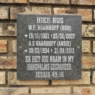 HAARHOFF W.F. 1921-2007 & A.S. 1934-2013