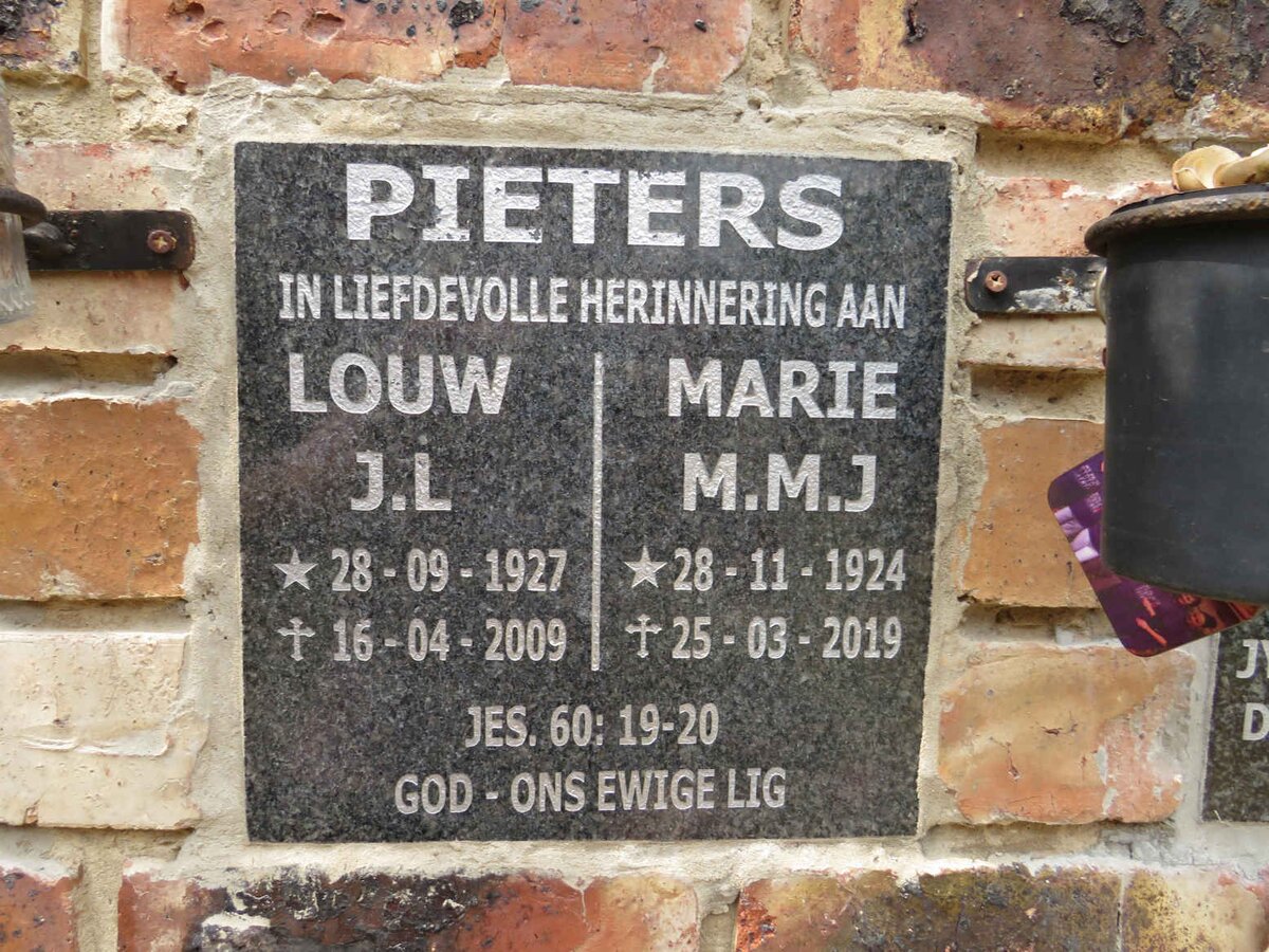 PIETERS J.L. 1927-2009 & M.M.J. 1924-2019