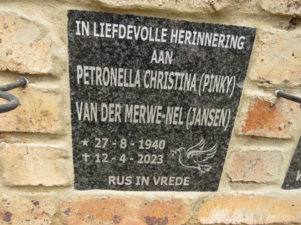 NEL Petronella Christina, VAN DER MERWE nee JANSEN 1940-2023