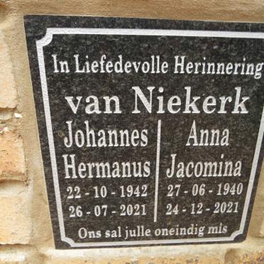NIEKERK Johannes Hermanus, van 1942-2021 & Anna Jacomina 1940-2021