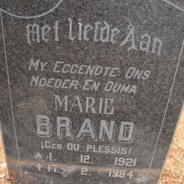 BRAND Marie nee DU PLESSIS 1921-1984
