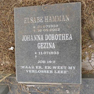 BRUYN Petrus Johannes van Zyl, de 1924-2006 & Johanna Dorothea Gezina 1933- :: HAMMAN Elsabe 1959-2012 _2