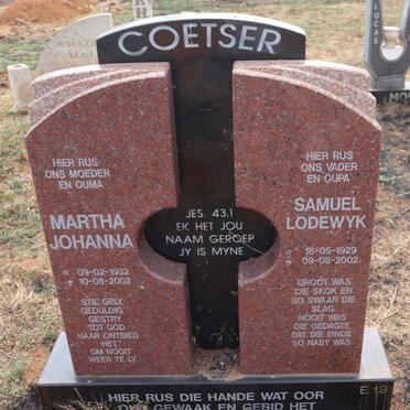 COETSER Samuel Lodewyk 1929-2002 & Martha Johanna 1932-2002