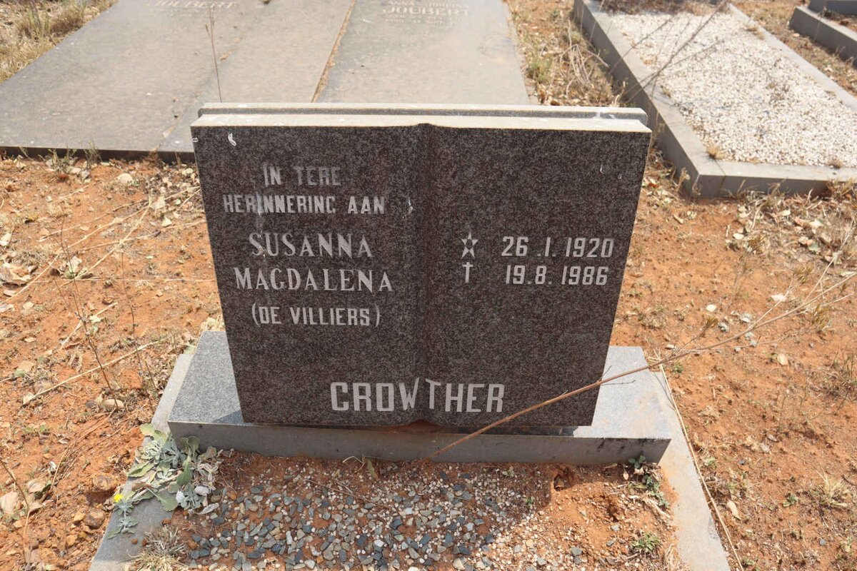CROWTHER Susanna Magdalena nee DE VILLIERS 1920-1986