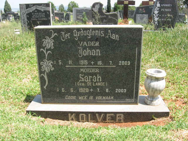 KOLVER Johan 1915-2003 &amp; Sarah DE LANGE 1920-2003