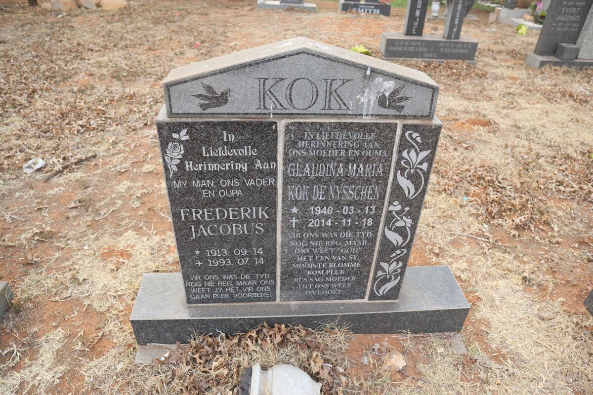 KOK Frederik Jacobus 1913-1993 & Glaudina Maria DE NYSSCHEN 1940-2014