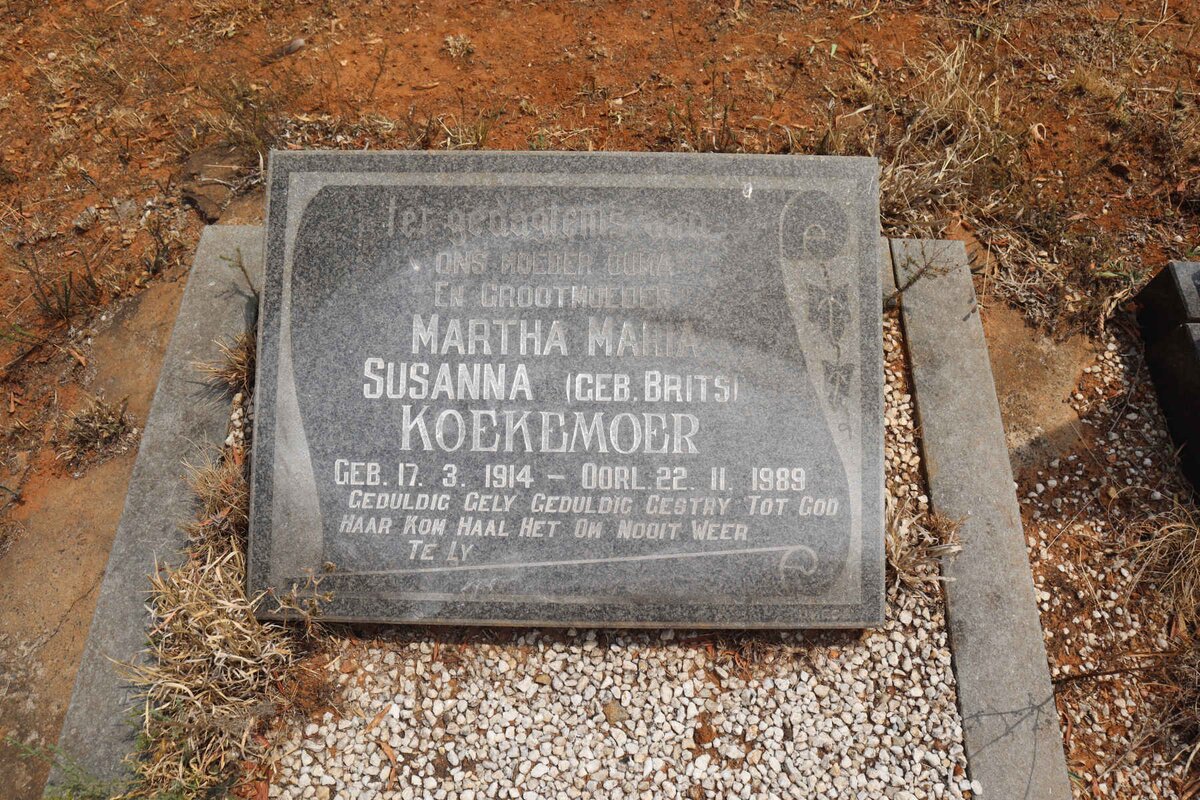 KOEKEMOER Martha Maria Susanna nee BRITS 1914-1989