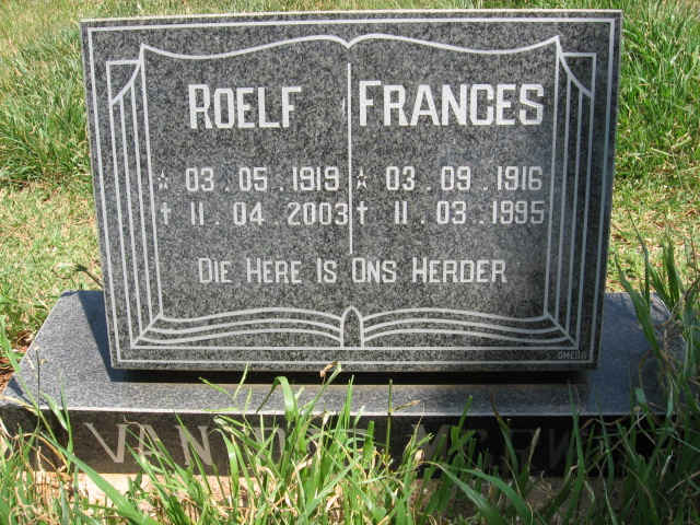 MERWE Roelf, van der 1919-2003 &amp; Frances 1916-1995