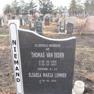 NIEMAND Thomas van Eeden 1929-2017 & Elsabia Maria Lemmer 1935-