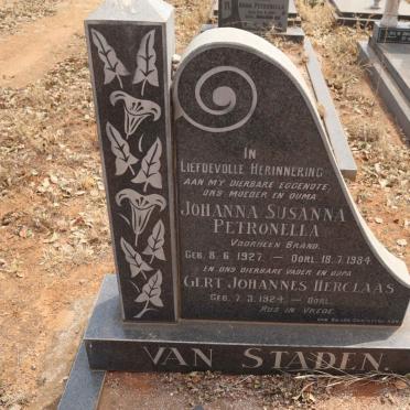 STADEN Gert Johannes Herclaas, van 1924- & Johanna Susanna Petronella formerly BRAND 1927-1984