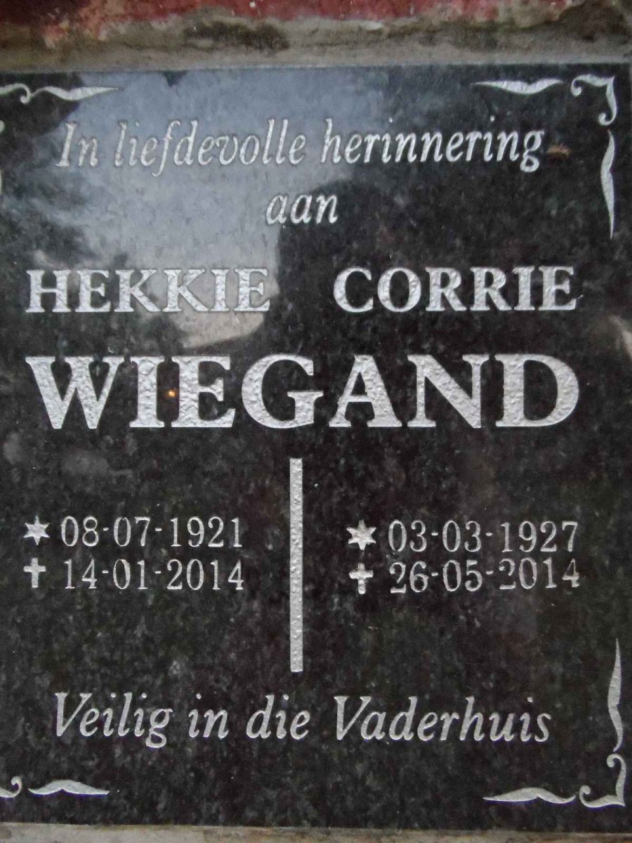 WIEGAND Hekkie 1921-2014 &amp; Corrie 1927-2014